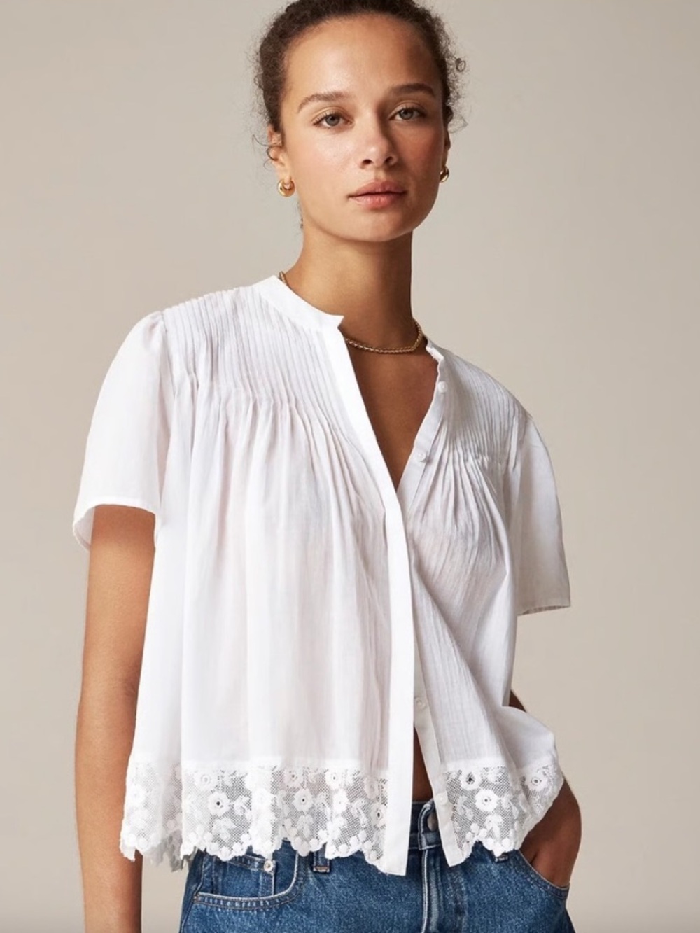 J Crew Lace Trim Pintuck Top in Cotton Voile Size XXL in White